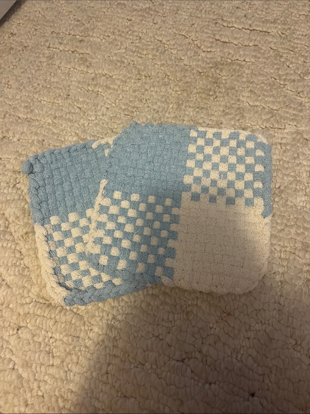 Handmade Checkerboard Dishcloths - Light Blue & White